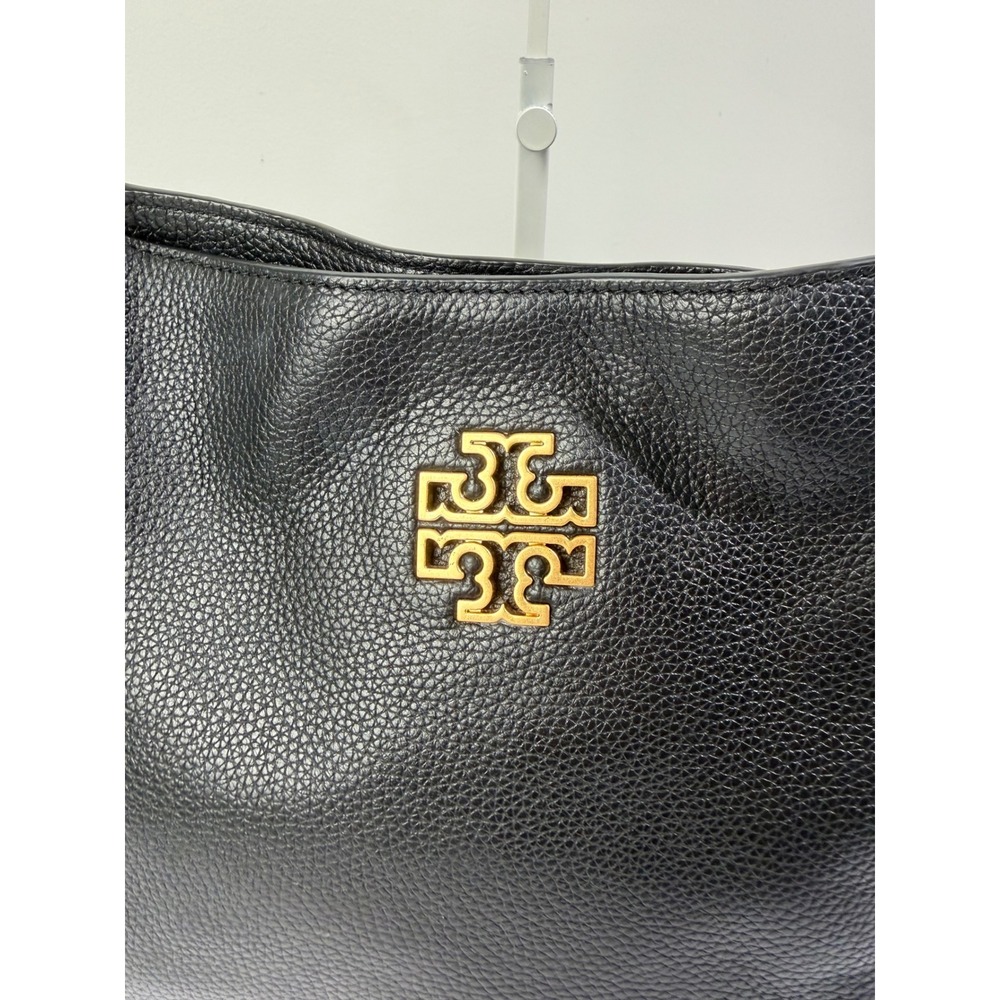 Tory Burch Britten Small Slouchy Tote Black Pebbled Leather Gold Chain Bag - Picture 4 of 16